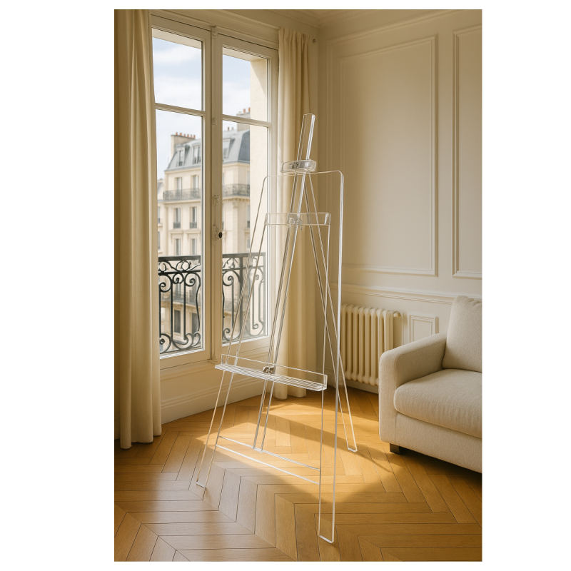 Chevalet design plexiglas grand format transparent Chevalet design plexiglas grand format transparent