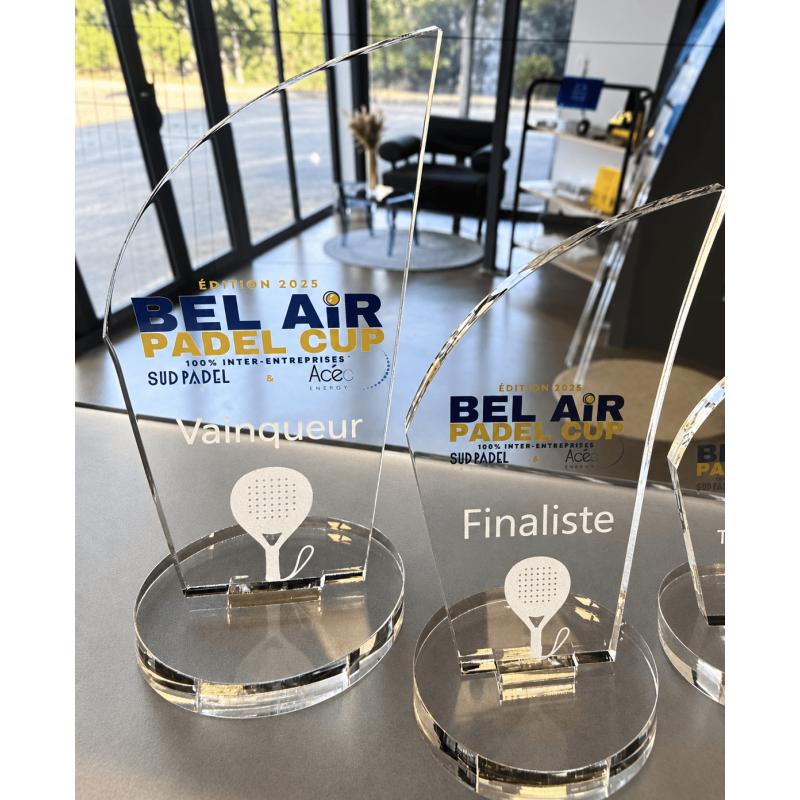 Trophée forme flamme en plexiglas personnalisable